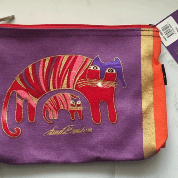 💜 Laurel Burch Bright Feline Kitty Cat Faces Small Cosmetic Bag/Pouch